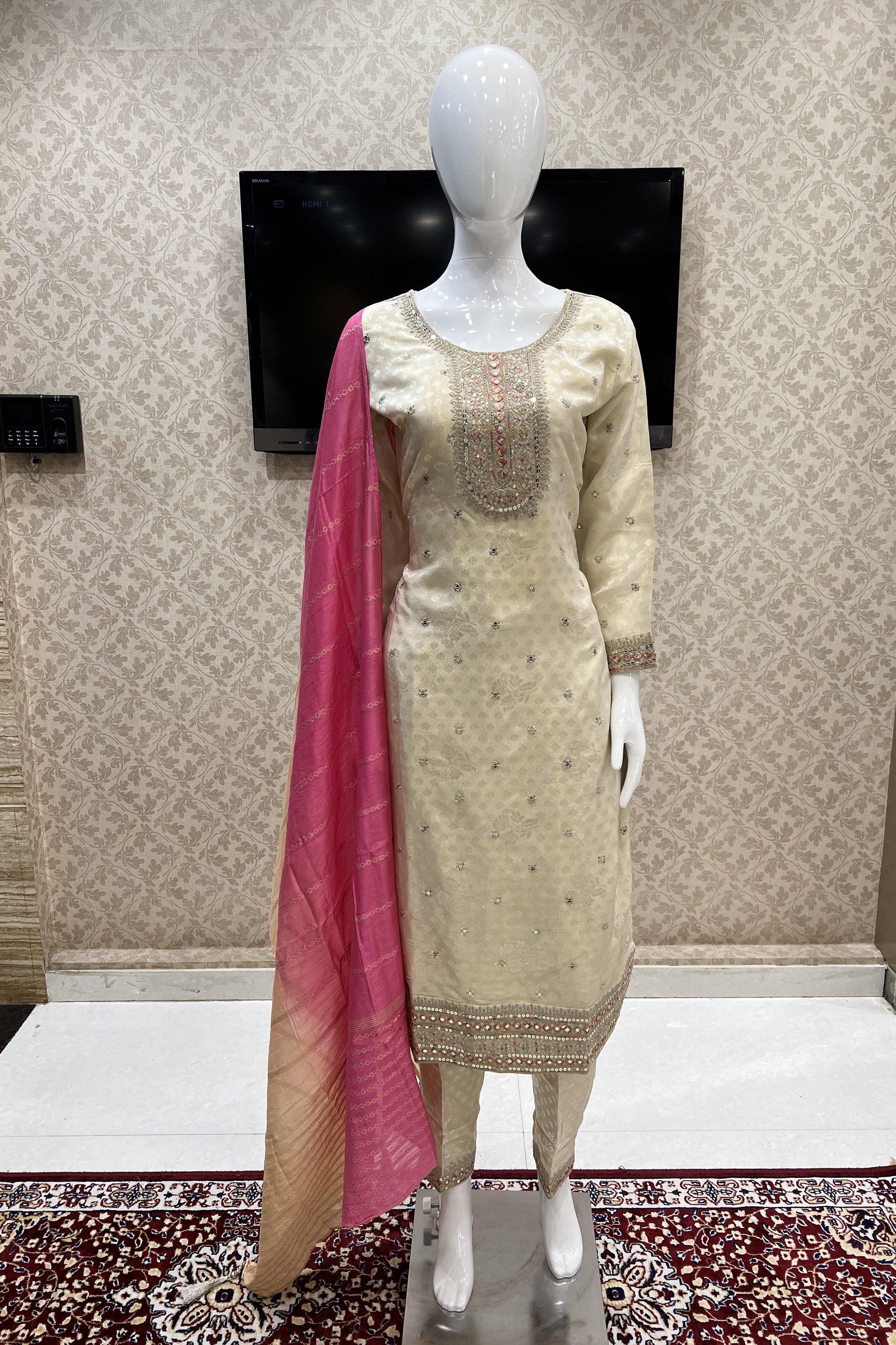 Ivory Gold Silk Suit Set | Beautiful 8 Color Variations | Buy Now